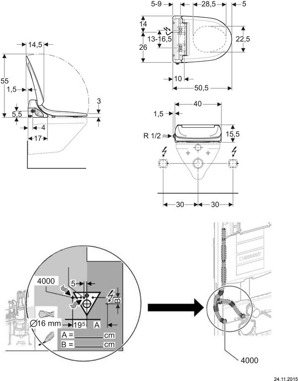Dusch-WC Aufsatz Geberit AquaClean 4000 Weiss image number 1