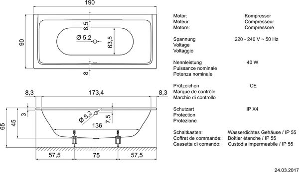 Whirlwanne Schmidlin Free Silent-System Weiss D&uuml;sen und Garnituren verchromt image number 1