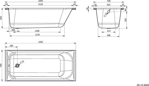 Badewanne Schmidlin Norm Classic 165 x 70 cm Weiss image number 1