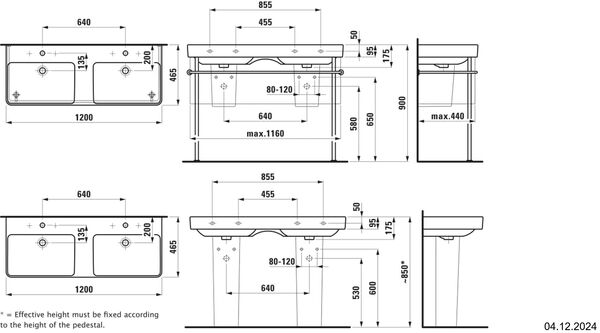 Doppelwaschtisch Pro S 120 x 47 cm Weiss Cleaneffekt image number 1