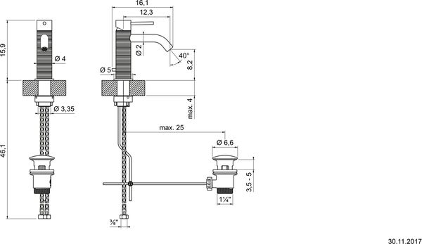 Einlochmischer Gessi 316 Steel brushed Trame image number 1