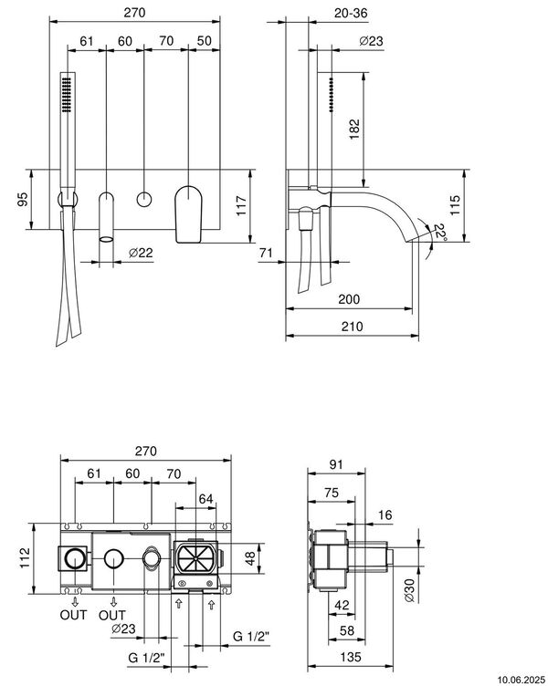 Bademischer-Endmontageset Fantini Myo Schwarz matt image number 1