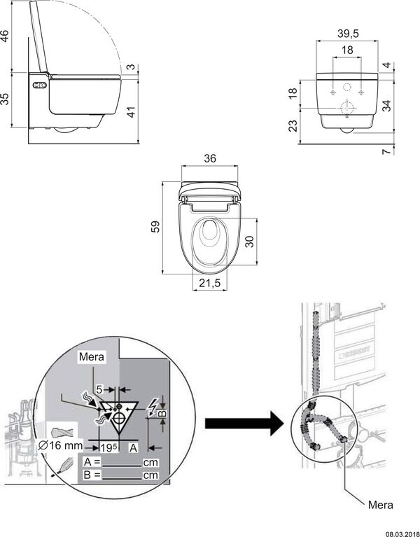 Dusch-WC Geberit AquaClean Mera Comfort UP Weiss image number 1