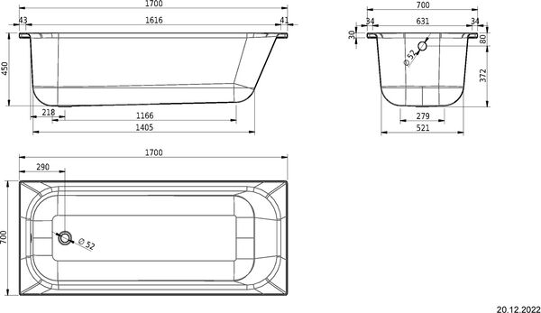 Badewanne Schmidlin Norm Classic 170 x 70 cm Weiss image number 1