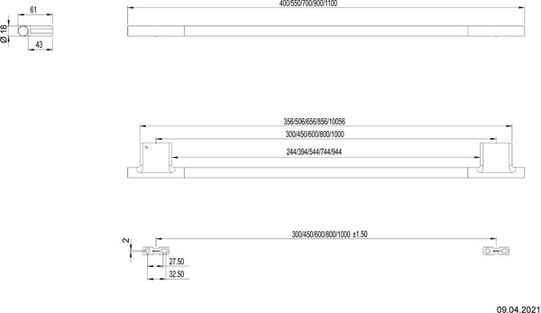 Badetuchstange Bodenschatz Nia Schwarz matt image number 1