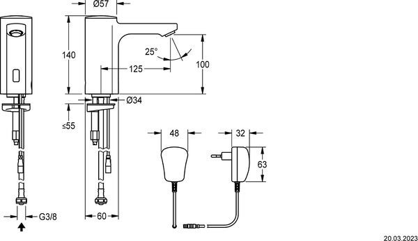 Commande de lavabo KWC F5 robinet poussoir Chrom&eacute; image number 1