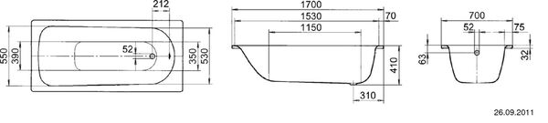 Badewanne Kaldewei Saniform Plus 170 x 70 cm Weiss image number 1