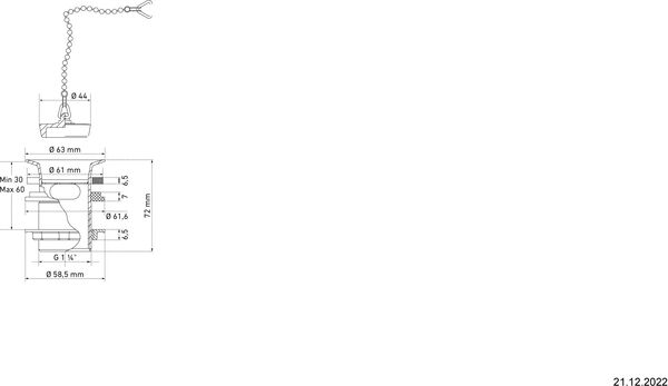 Kettenventil 1&frac14;" Verchromt image number 1