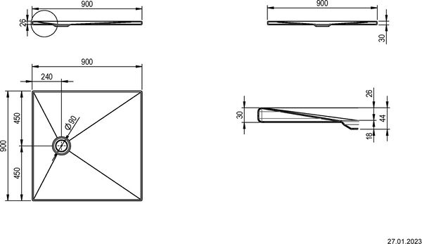 Duschenwanne Alterna loa 90 x 90 cm Weiss matt image number 3