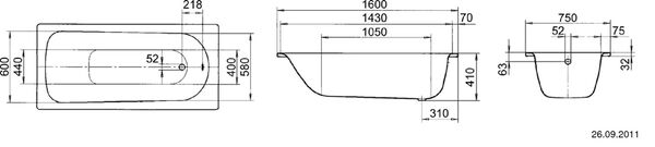 Badewanne Kaldewei Saniform Plus 160 x 75 cm Weiss image number 1
