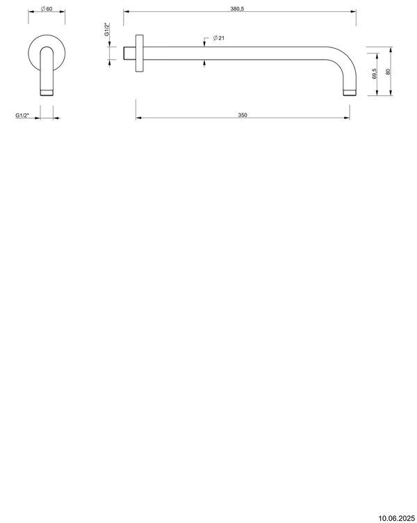 Brausenwandarm Fantini &frac12;" Matt copper PVD image number 1