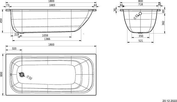 Badewanne Schmidlin Norm Classic 180 x 80 cm Weiss image number 1