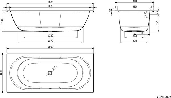 Badewanne Schmidlin Duett 180 x 80 cm Weiss image number 1