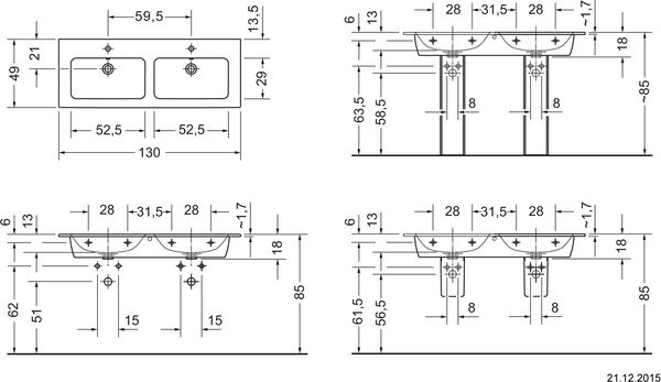 Doppelwaschtisch Me by Starck 130 x 49 cm Weiss image number 1