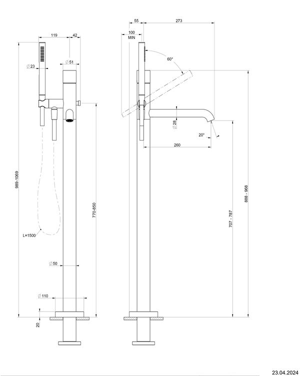 Bademischer Gessi Habito-Standmodell Black metal brushed Cesello image number 1