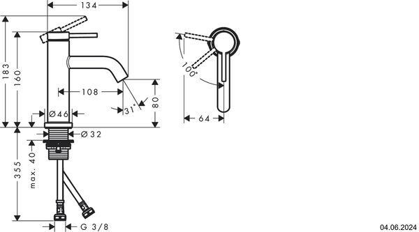Einlochmischer Hansgrohe Tecturis S Schwarz matt image number 1