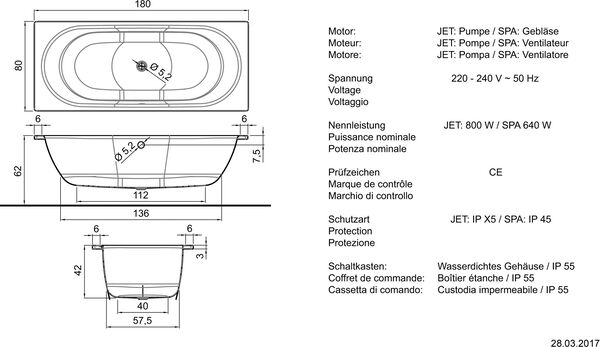 Whirlwanne Schmidlin Duett Jet-System Weiss Cleaneffekt D&uuml;sen und Garnituren verchromt image number 1