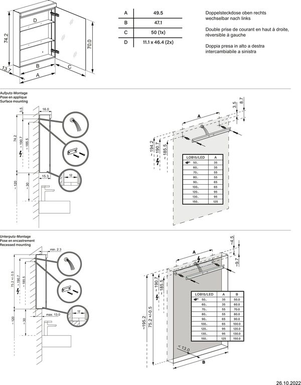 Spiegelschrank Schneider Low basic 15 LED Weiss Lichtfarbe Warmweiss 3000 K image number 1