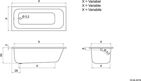 Badewanne Schmidlin Norm Classic Vario 174 x 80 cm Weiss image number 1