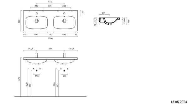 Doppelwaschtisch Alterna dinea 120 x 46 cm Weiss Cleaneffekt image number 1