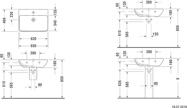 Waschtisch Me by Starck 65 x 49 cm Weiss matt image number 1