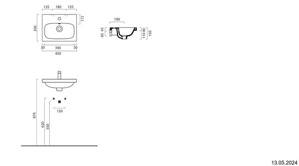 Wandbecken Alterna dinea 45 x 35 cm Weiss Cleaneffekt image number 1