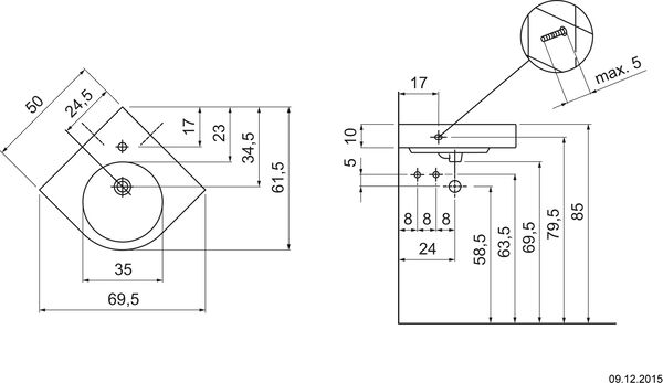 Eckwandbecken Geberit Renova Compact 69.5 x 61.5 cm Weiss image number 1
