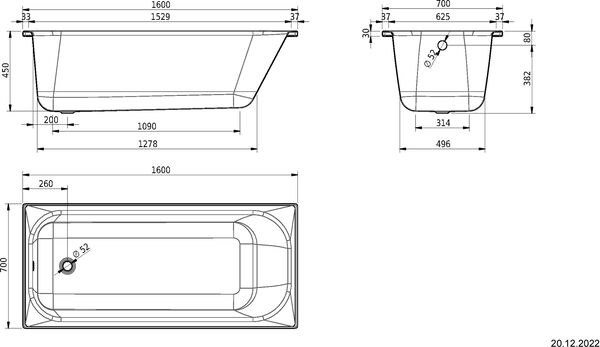 Badewanne Schmidlin Norm Classic 160 x 70 cm Weiss image number 1