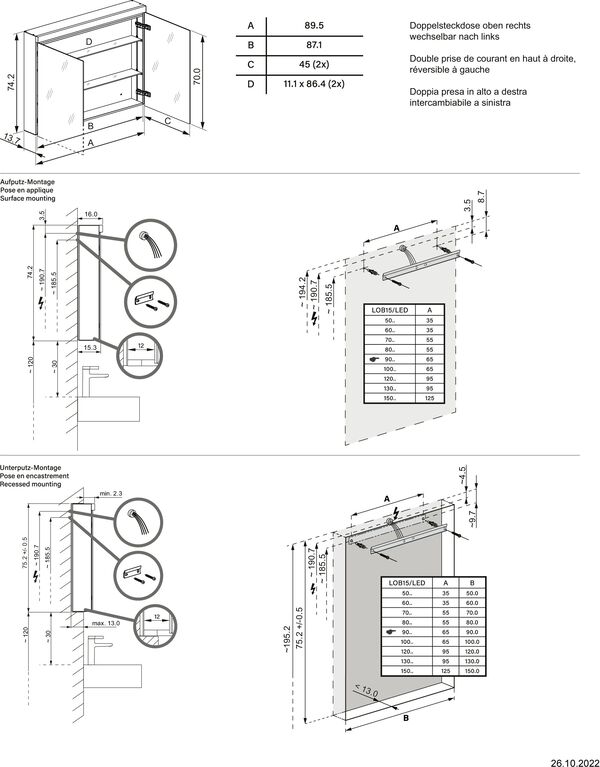 Spiegelschrank Schneider Low basic 15 LED Weiss Lichtfarbe Neutralweiss 4000 K image number 1