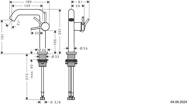 Einlochmischer Hansgrohe Tecturis S Verchromt image number 1