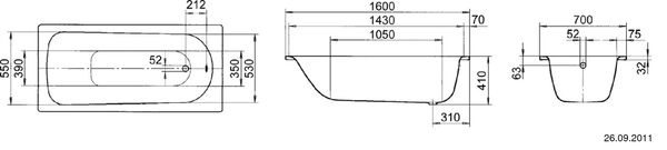 Badewanne Kaldewei Saniform Plus 160 x 70 cm Weiss image number 1