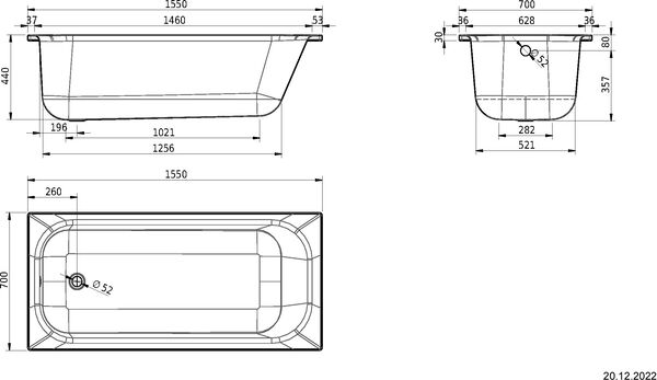 Badewanne Schmidlin Norm Classic 155 x 70 cm Weiss image number 1