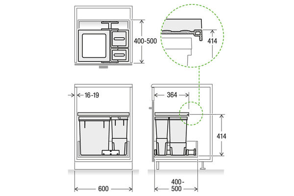 Suter Inox M&uuml;llex X-Line, Set X60 L5 Basic, Einbauh&ouml;he 414 mm image number 2