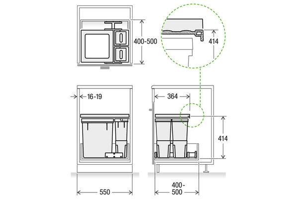 Suter Inox M&uuml;llex X-Line, Set X55 L5 Basic, Einbauh&ouml;he 414 mm image number 2